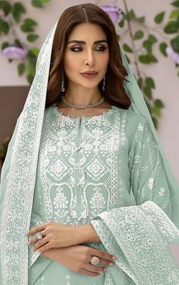 Light green embroidered organza semi stitched salwar suit 2