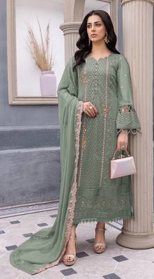 Light green embroidered faux georgette salwar suit 1