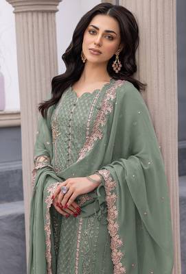 Light green embroidered faux georgette salwar suit 2