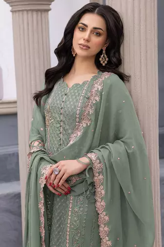 Light green embroidered faux georgette salwar suit