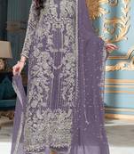 Purple embroidered organza semi stitched salwar suit