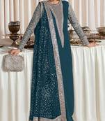 Teal embroidered faux georgette semi stitched salwar suit