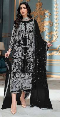 Black embroidered organza semi stitched salwar suit 1