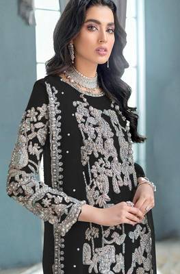 Black embroidered organza semi stitched salwar suit 3