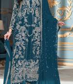 Teal embroidered organza semi stitched salwar suit