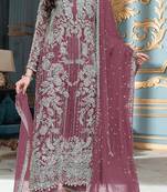 Brown embroidered organza semi stitched salwar suit