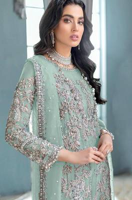 Light green embroidered organza semi stitched salwar suit 2