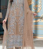 Brown embroidered organza semi stitched salwar suit