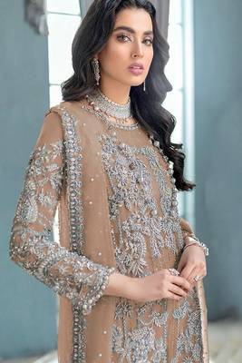 Brown embroidered organza semi stitched salwar suit 2