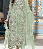 Parrot green embroidered organza semi stitched salwar suit