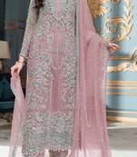 Pink embroidered organza semi stitched salwar suit