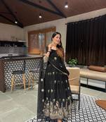 Black Faux Georgette Heavy Threadwork Embroidered Salwar Set