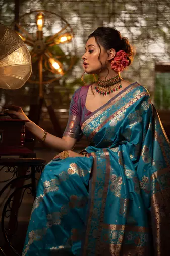 Sky Soft Faux Banarasi silk blend Weaving Saree Festive Wear