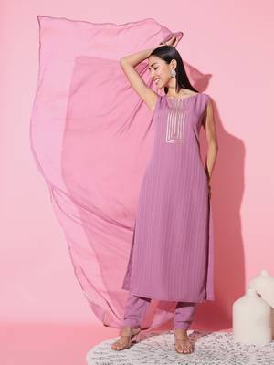 Onion Art Silk Fabric Straight Kurta, Pant and Dupatta Set 1