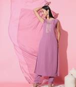 Onion Art Silk Fabric Straight Kurta, Pant and Dupatta Set