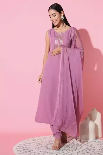 Onion Art Silk Fabric Straight Kurta, Pant and Dupatta Set