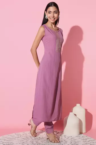 Onion Art Silk Fabric Straight Kurta, Pant and Dupatta Set