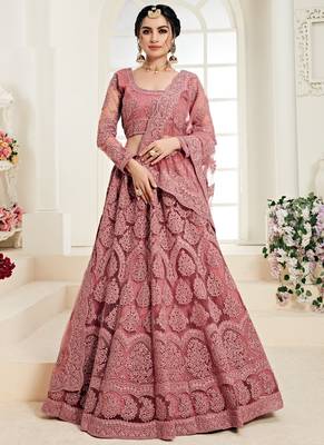 Rose Pink Net Embroidery Designer Lehenga choli 1