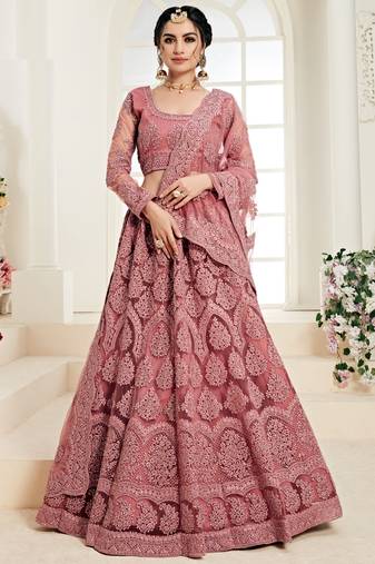 Rose Pink Net Embroidery Designer Lehenga choli