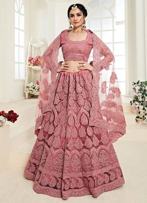 Rose Pink Net Embroidery Designer Lehenga choli 2