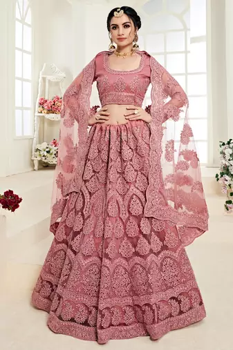 Rose Pink Net Embroidery Designer Lehenga choli