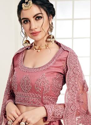Rose Pink Net Embroidery Designer Lehenga choli 3