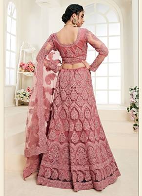 Rose Pink Net Embroidery Designer Lehenga choli 4