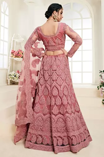 Rose Pink Net Embroidery Designer Lehenga choli