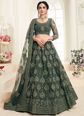 Mehendi Green Net Embroidery Designer Lehenga choli 1