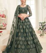 Mehendi Green Net Embroidery Designer Lehenga choli