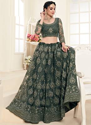 Mehendi Green Net Embroidery Designer Lehenga choli 2