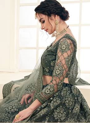 Mehendi Green Net Embroidery Designer Lehenga choli 3