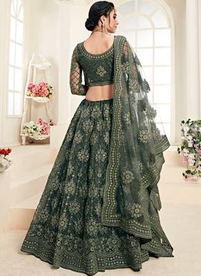 Mehendi Green Net Embroidery Designer Lehenga choli 4