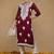 women burgundy rayon blend solid embroidered straight kurta