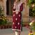 women burgundy rayon blend solid embroidered straight kurta