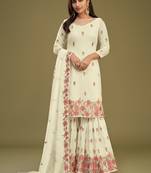 Lemon yellow georgette embroidery designer sharara suit