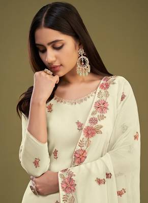Lemon yellow georgette embroidery designer sharara suit 2