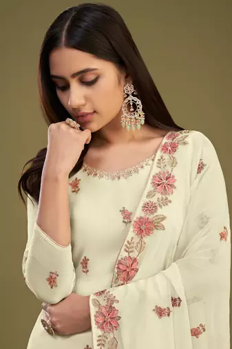 Lemon yellow georgette embroidery designer sharara suit