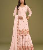 Peach georgette embroidery designer sharara suit