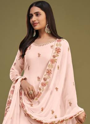Peach georgette embroidery designer sharara suit 2