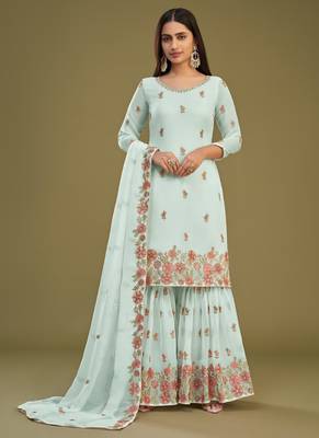 Firozi georgette embroidery designer sharara suit 1