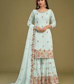 Firozi georgette embroidery designer sharara suit