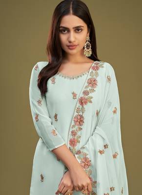 Firozi georgette embroidery designer sharara suit 2