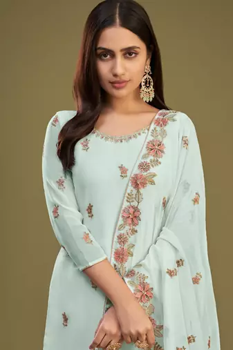 Firozi georgette embroidery designer sharara suit