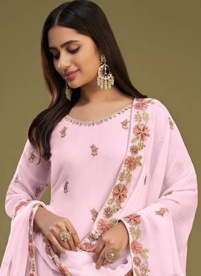 Pink georgette embroidery designer sharara suit 2