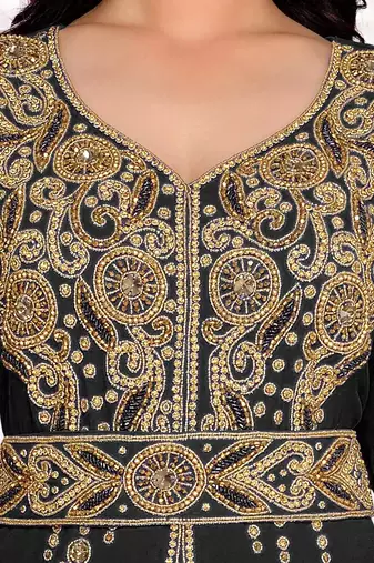 Black color Full Sleeves Handmade Moroccan Kaftan 