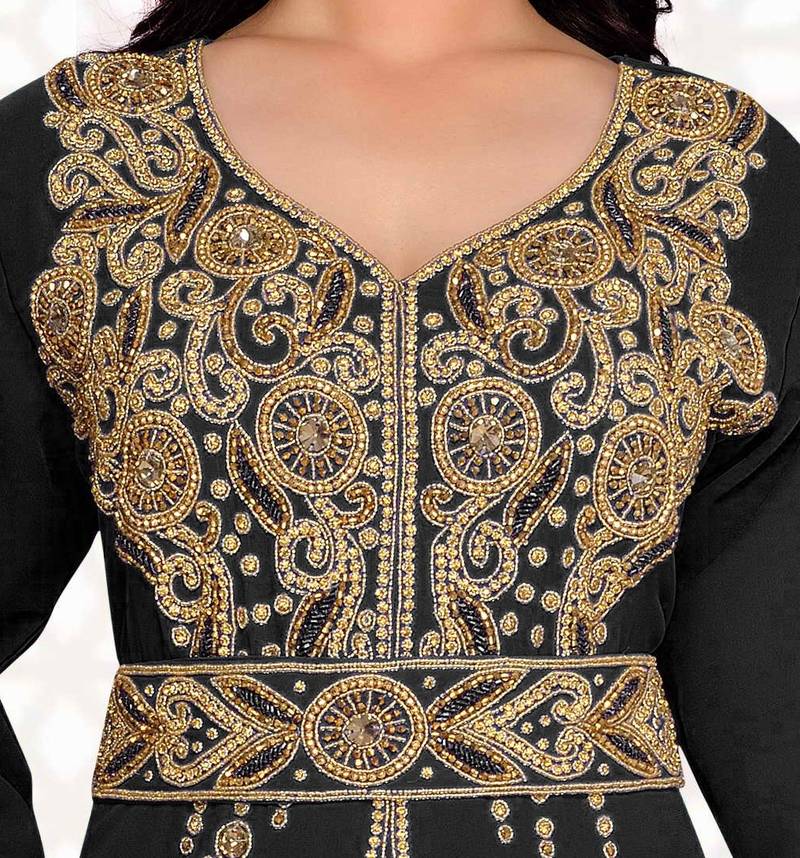 Black color luxurious Full Sleeves Handmade Moroccan Kaftan .