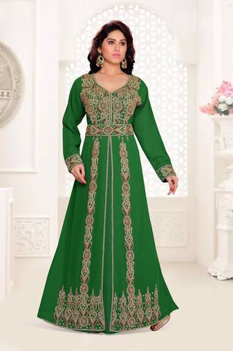 Dark-Green color luxurious Full Sleeves Handmade Moroccan Kaftan .