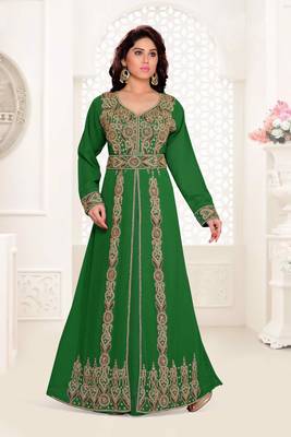 Dark-Green color Full Sleeves Handmade Moroccan Kaftan  1