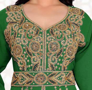Dark-Green color Full Sleeves Handmade Moroccan Kaftan  2
